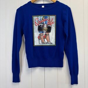 R Rouge Womens Bling Queen Life Graphic Knit Sweater Size S Glam Mob Wife USA